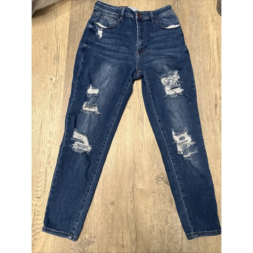 Wax Womens Jeans Butt, I Love‎ You! Size 9 Distressed Blue Denim Stretch 28X26